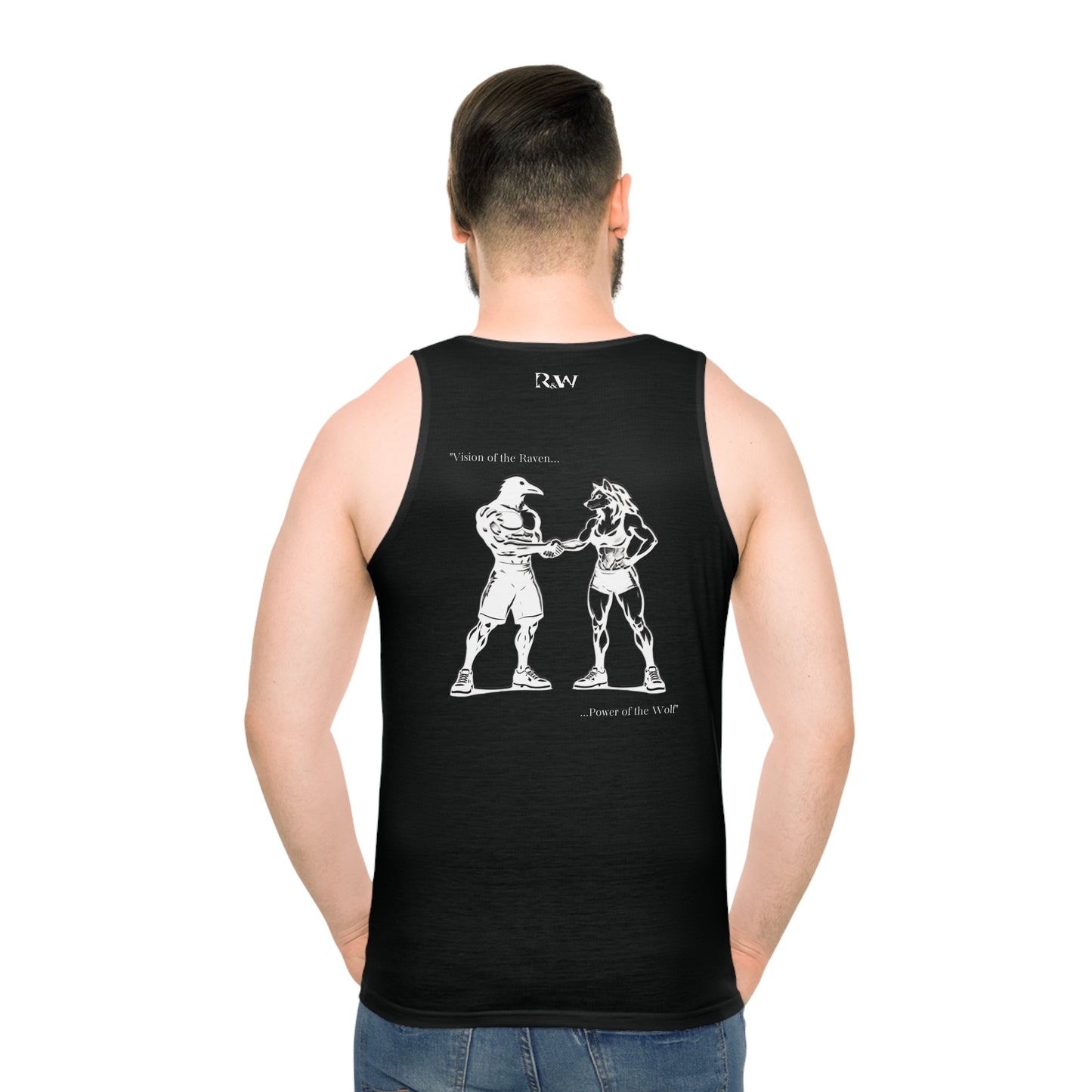 R&W Athletics "Origin Story" Comic-Style Fitness Tank Top — Tarmac Black