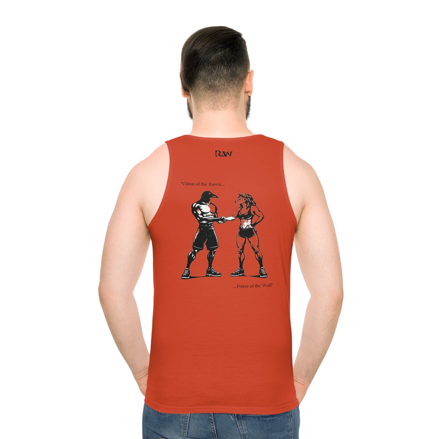 R&W Athletics "Origin Story" Comic-Style Fitness Tank Top — Rojo Rugiente