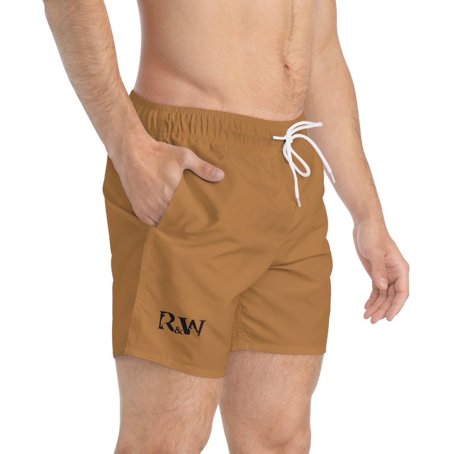 Mens Minimal Logo Swim Trunks — Cuero Cómodo