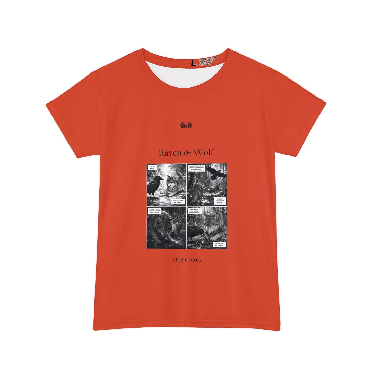 Women's Raven & Wolf "Origin Story" Vintage Comic Graphic Tee — Rojo Rugiente I