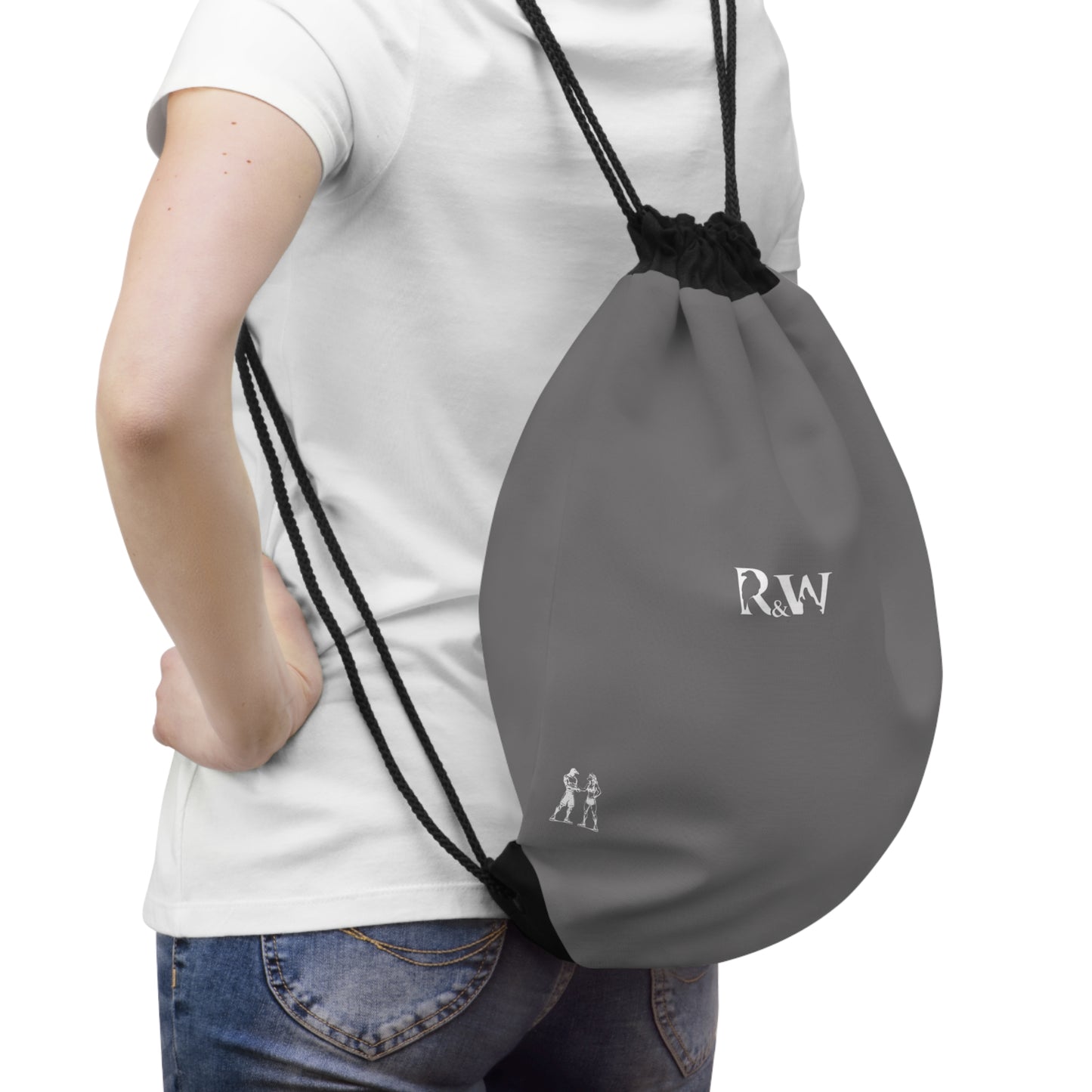 Monogram Drawstring Bag — Minimalist Asphalt Grey Gym Sack
