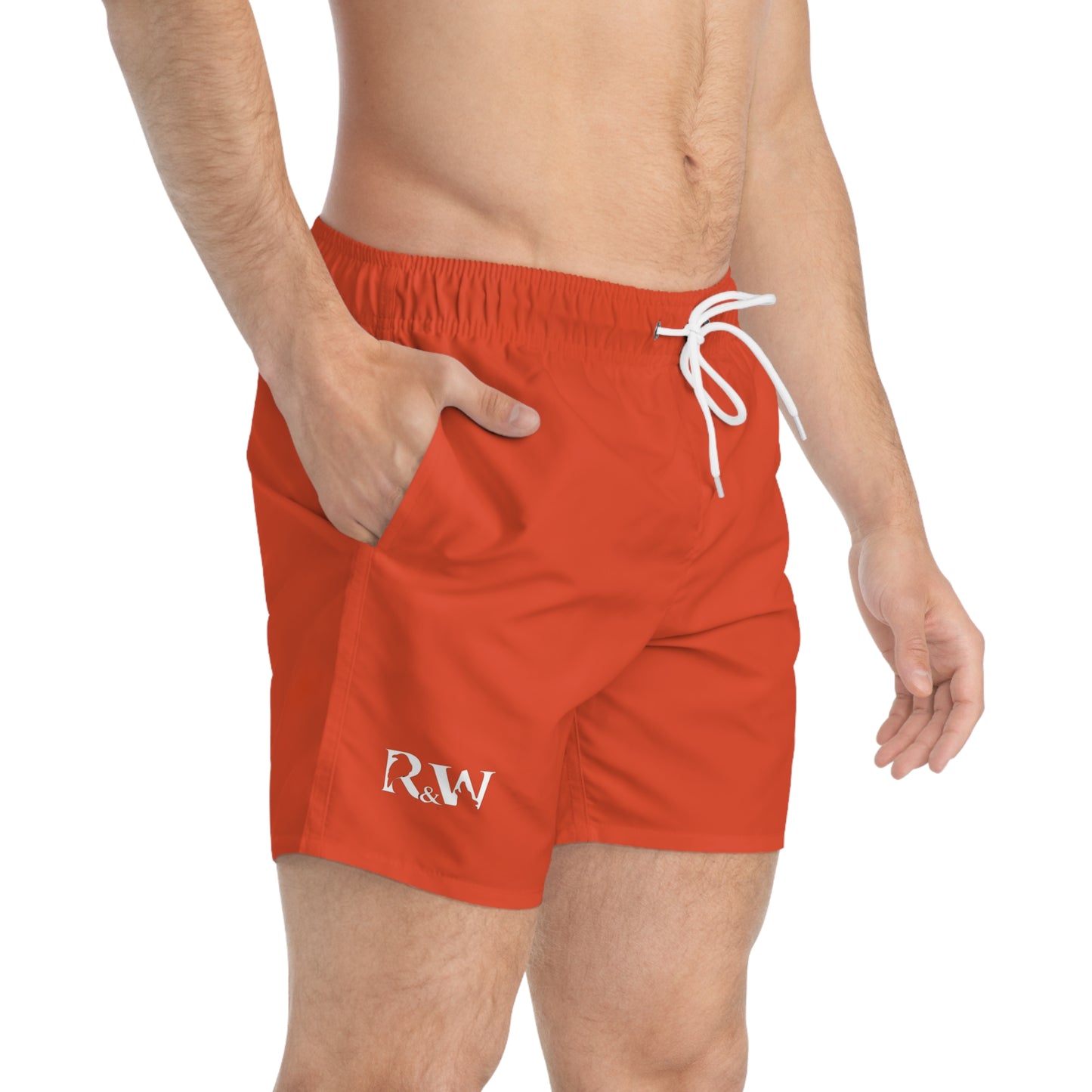 Mens Minimal Logo Swim Trunks — Rojo Rugiente II