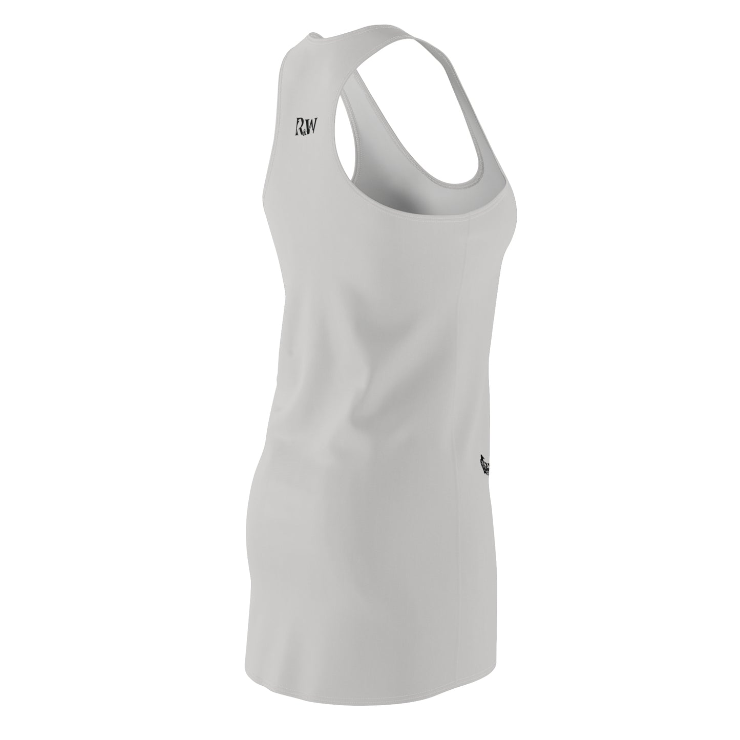 R&W Women's Racerback Dress (Wolf Grey) — Minimalist Small Front & Back Logo Summer Dress