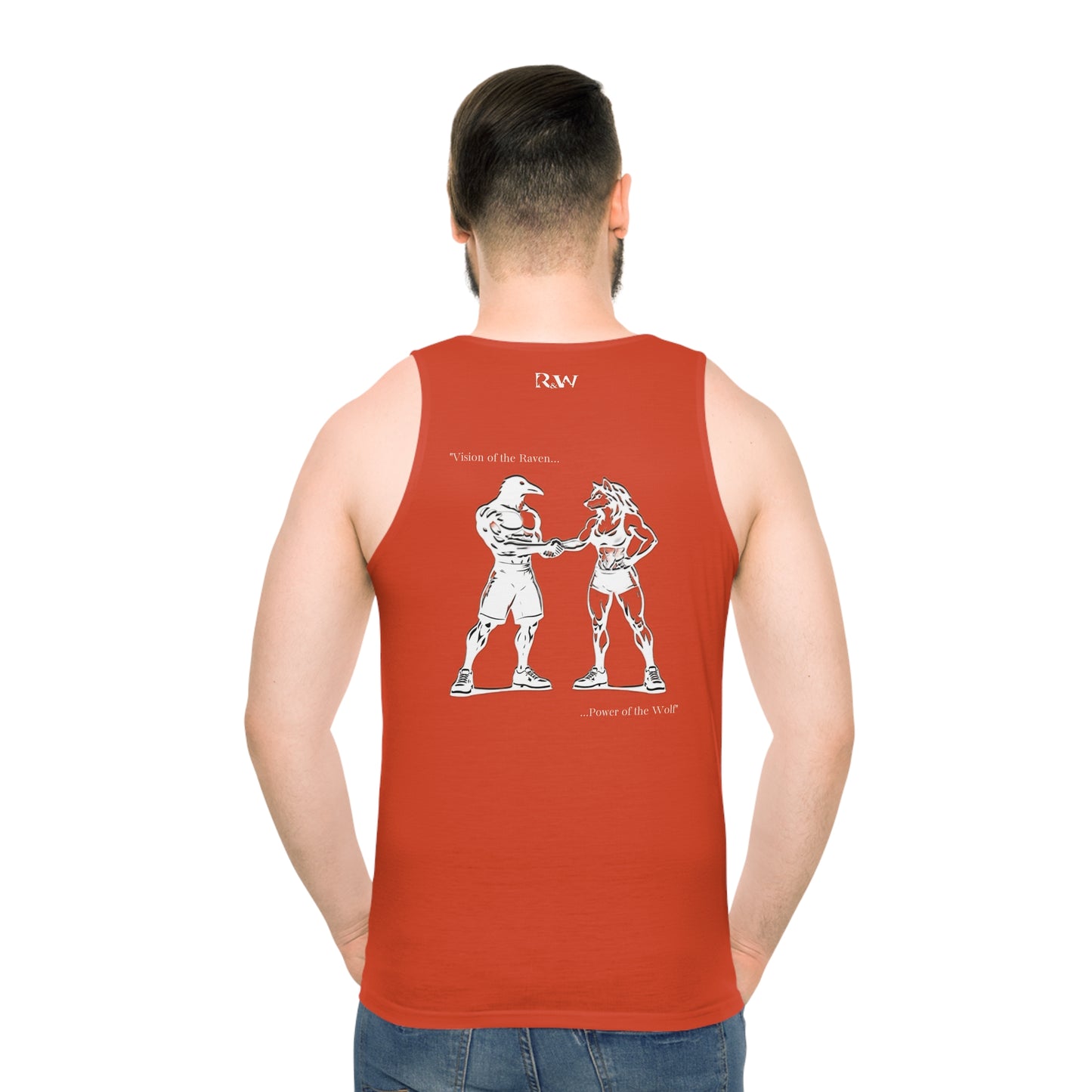 R&W Athletics "Origin Story" Comic-Style Fitness Tank Top — Rojo Rugiente II