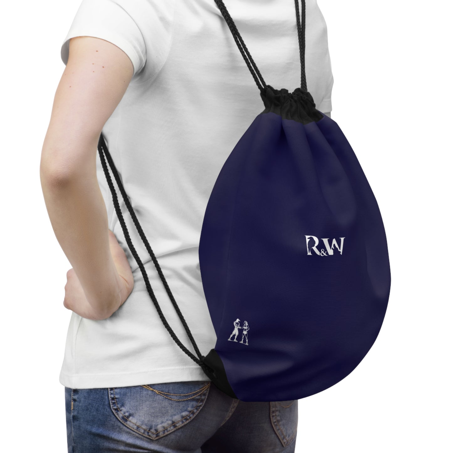 Monogram Drawstring Bag — Minimalist Noble Navy Gym Sack