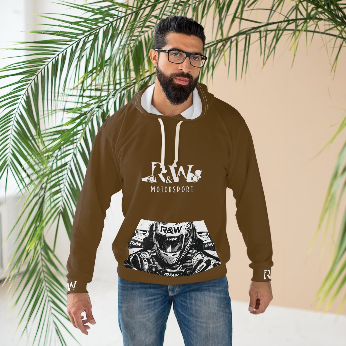 R&W Motorsport Hoodie — R&W 'Vision of the Raven, Power of the Wolf' Racing Pullover (Maduro Marrón)