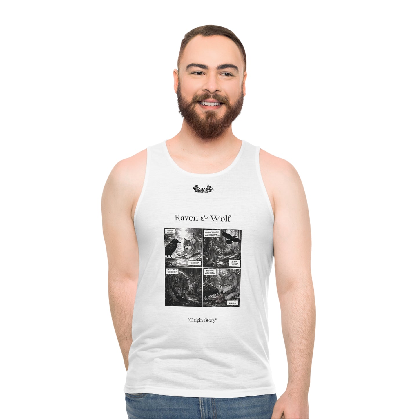 R&W Athletics "Origin Story" Comic-Style Fitness Tank Top — Panda