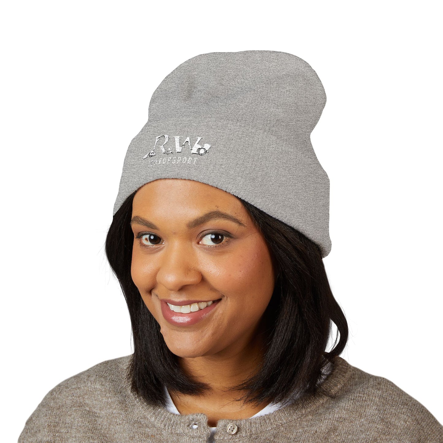 R&W Motorsport Embroidered Cuffed Beanie — Racing Logo Knit Hat