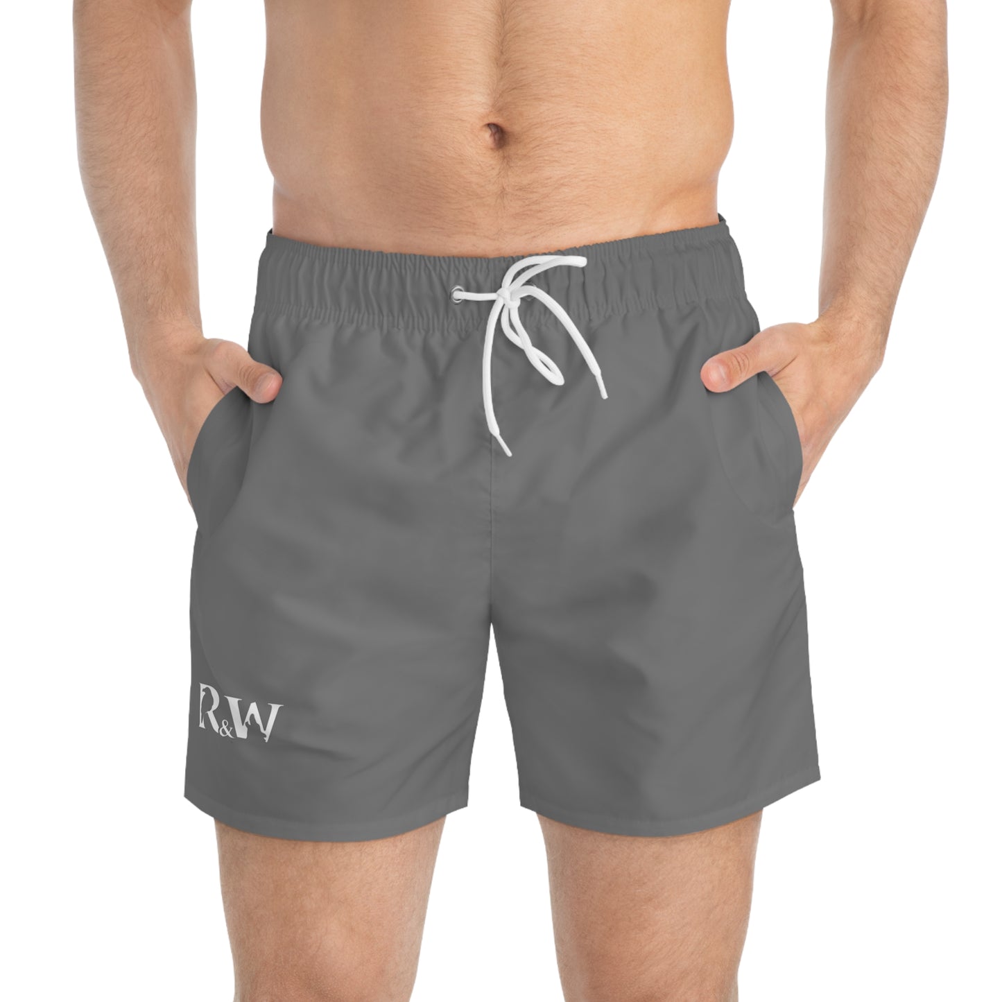Mens Minimal Logo Swim Trunks — Asphalt Grey
