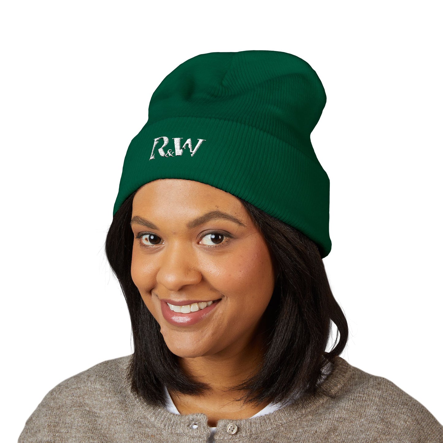 R&W Athletics Embroidered Logo Cuffed Beanie — Classic Knit Winter Hat