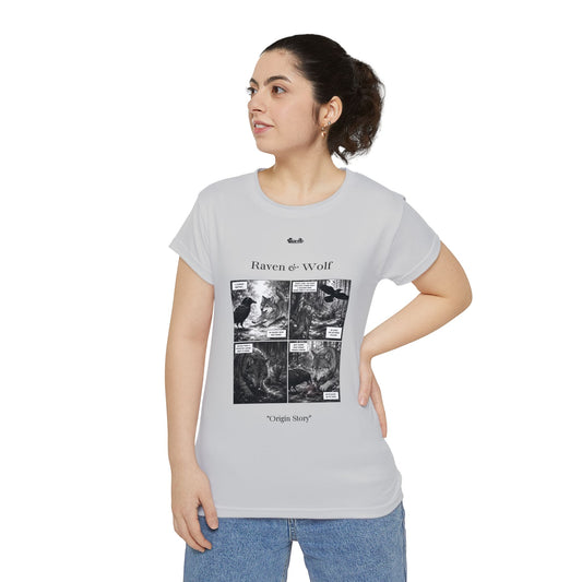 Women's Raven & Wolf "Origin Story" Vintage Comic Graphic Tee — Wolf Grey