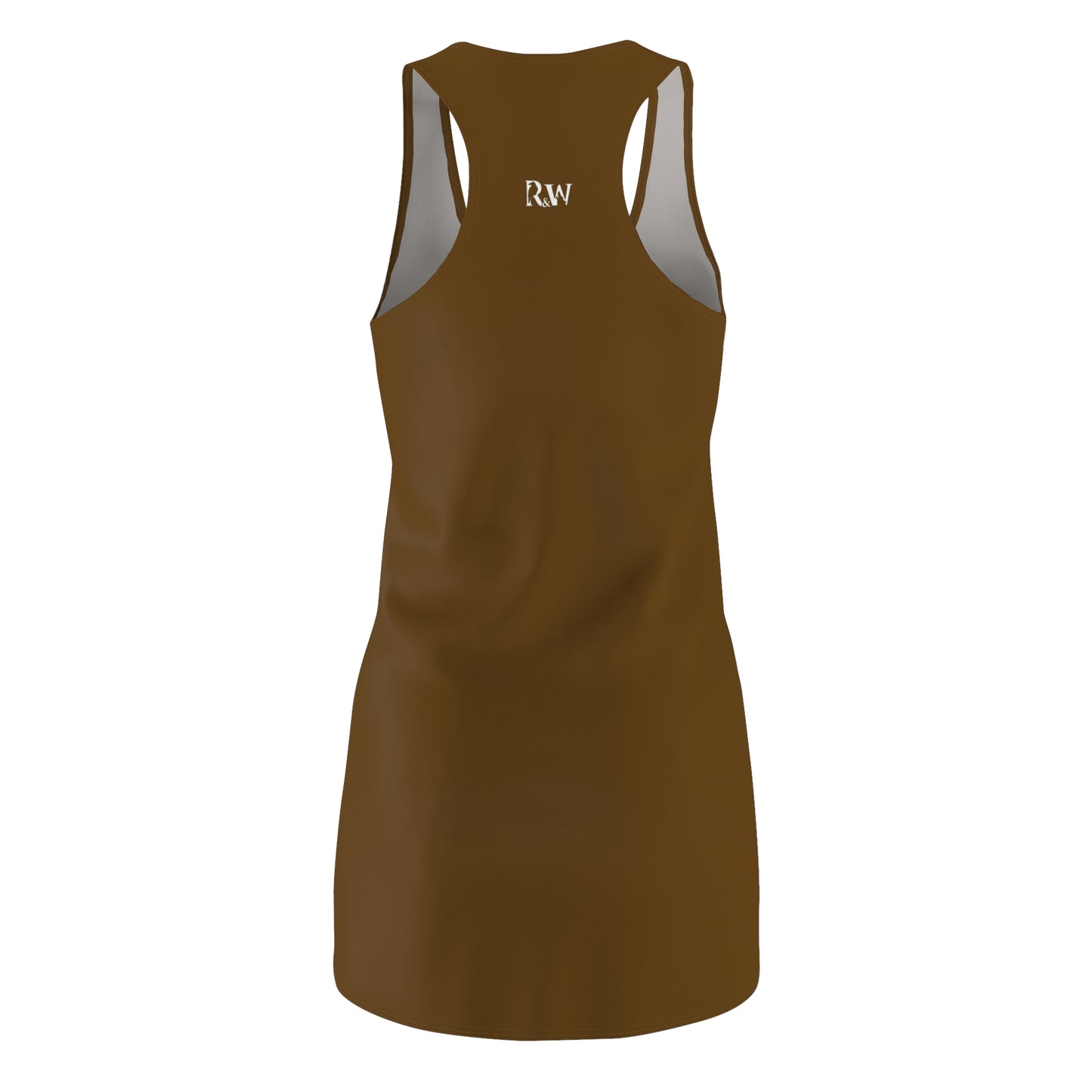 R&W Women's Racerback Dress (Maduro Marrón) — Minimalist Small Front & Back Logo Summer Dress