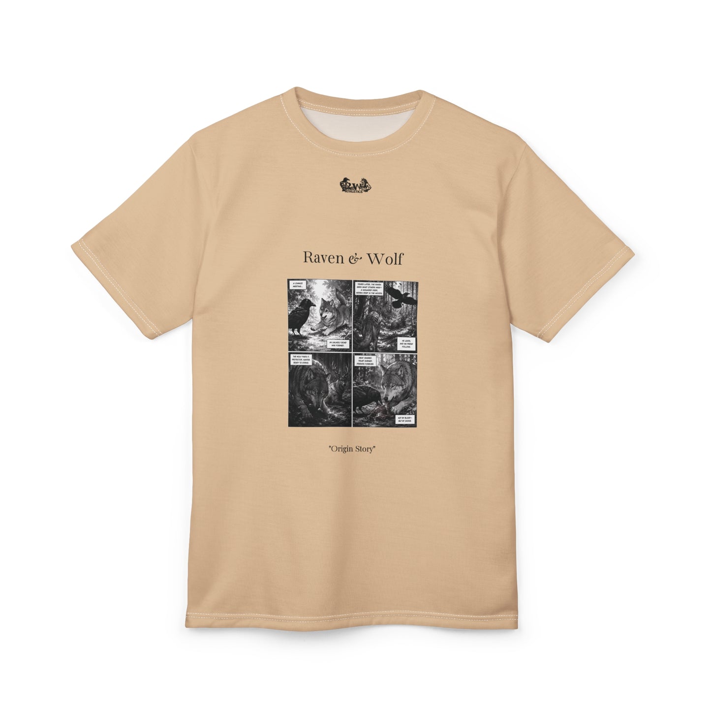 Raven & Wolf "Origin Story" Graphic Tee — Dakar Dunes Vintage Gothic Comic Panel T-Shirt