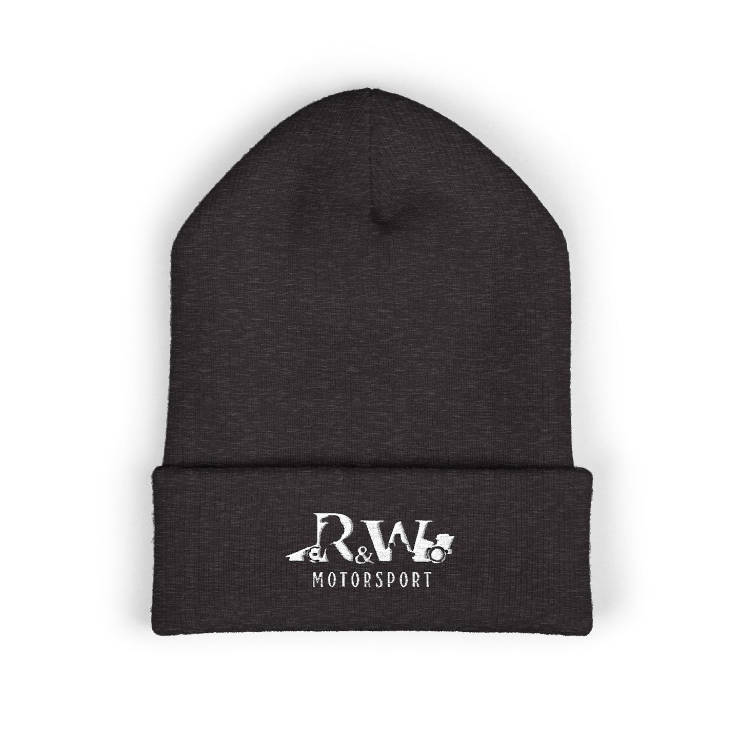R&W Motorsport Embroidered Cuffed Beanie — Racing Logo Knit Hat