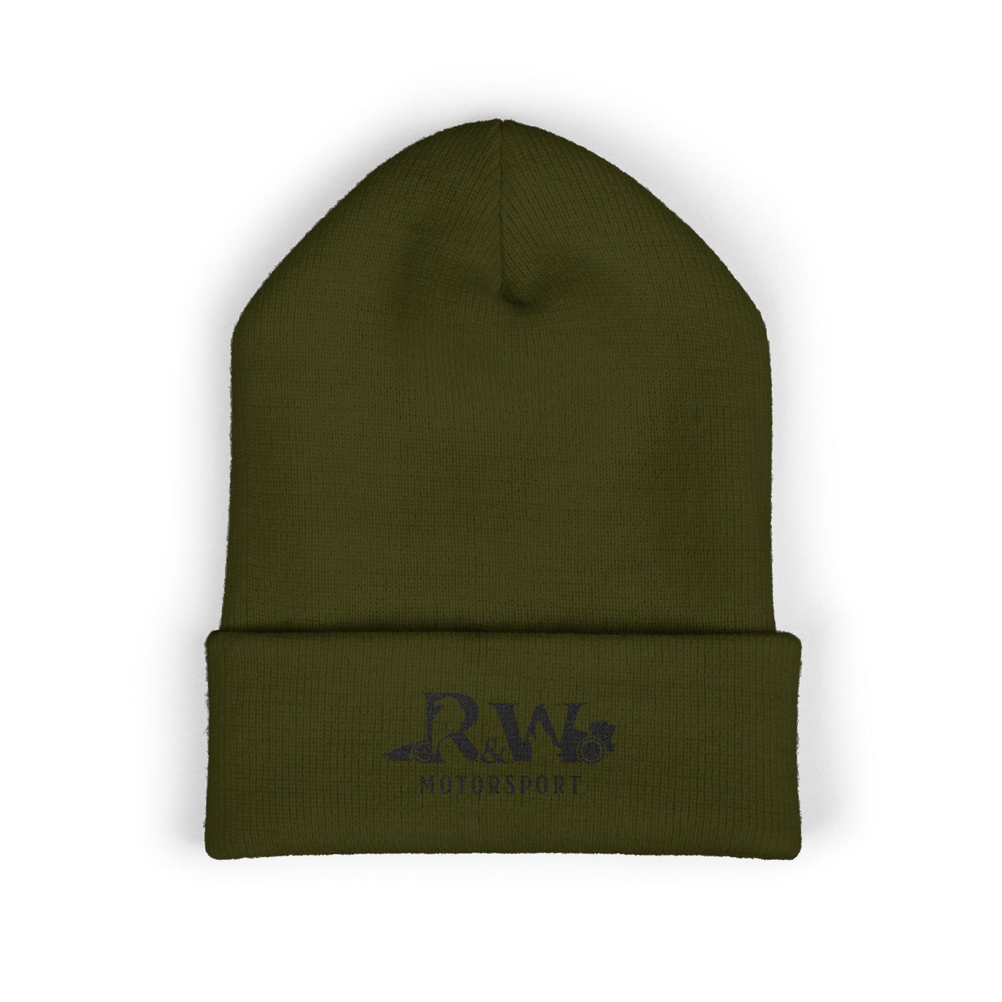 R&W Motorsport Embroidered Cuffed Beanie — Racing Logo Knit Hat