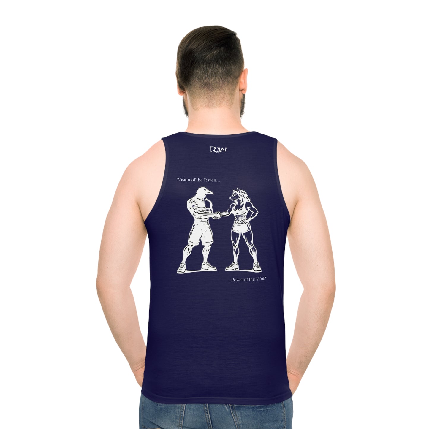 R&W Athletics "Origin Story" Comic-Style Fitness Tank Top — Noble Navy