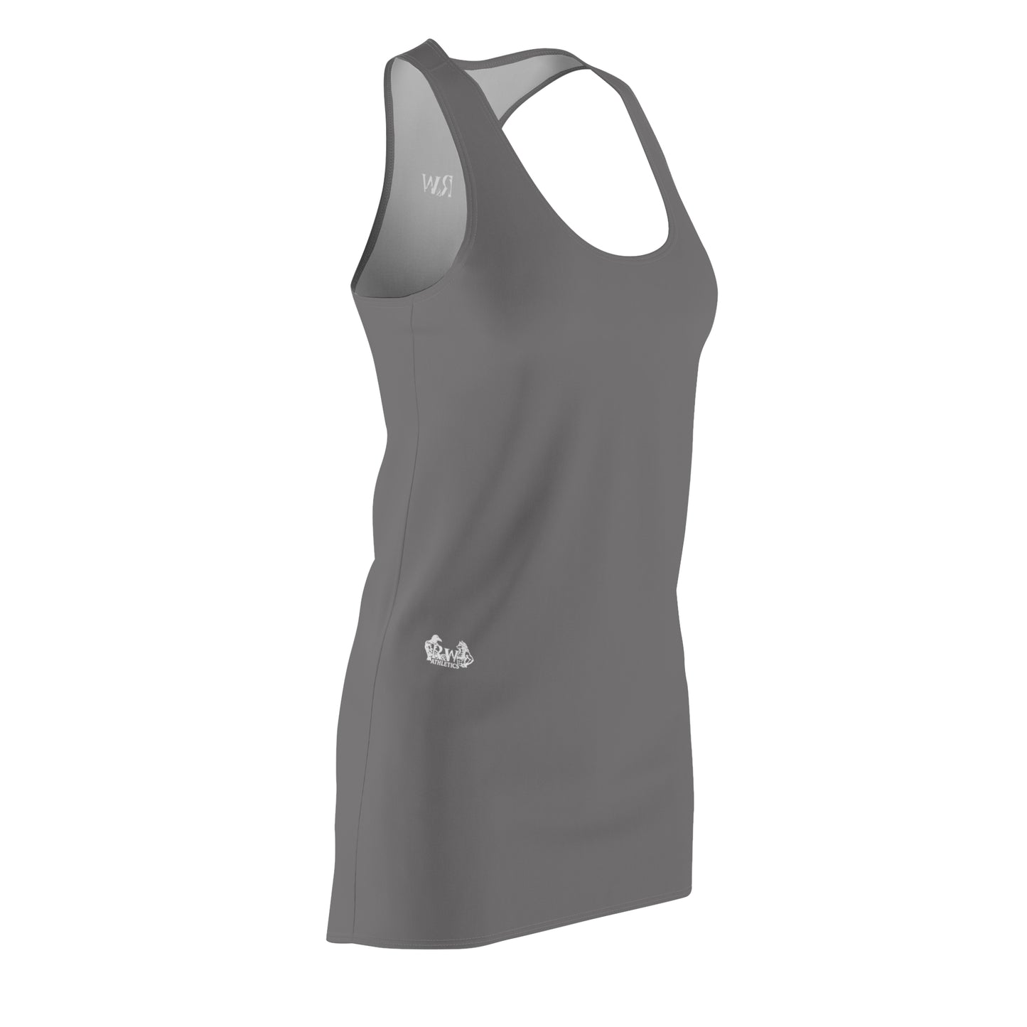 R&W Women's Racerback Dress (Asphalt Grey) — Minimalist Small Front & Back Logo Summer Dress