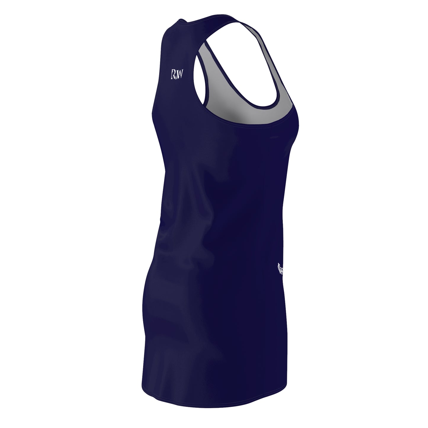 R&W Women's Racerback Dress (Noble Navy) — Minimalist Small Front & Back Logo Summer Dress