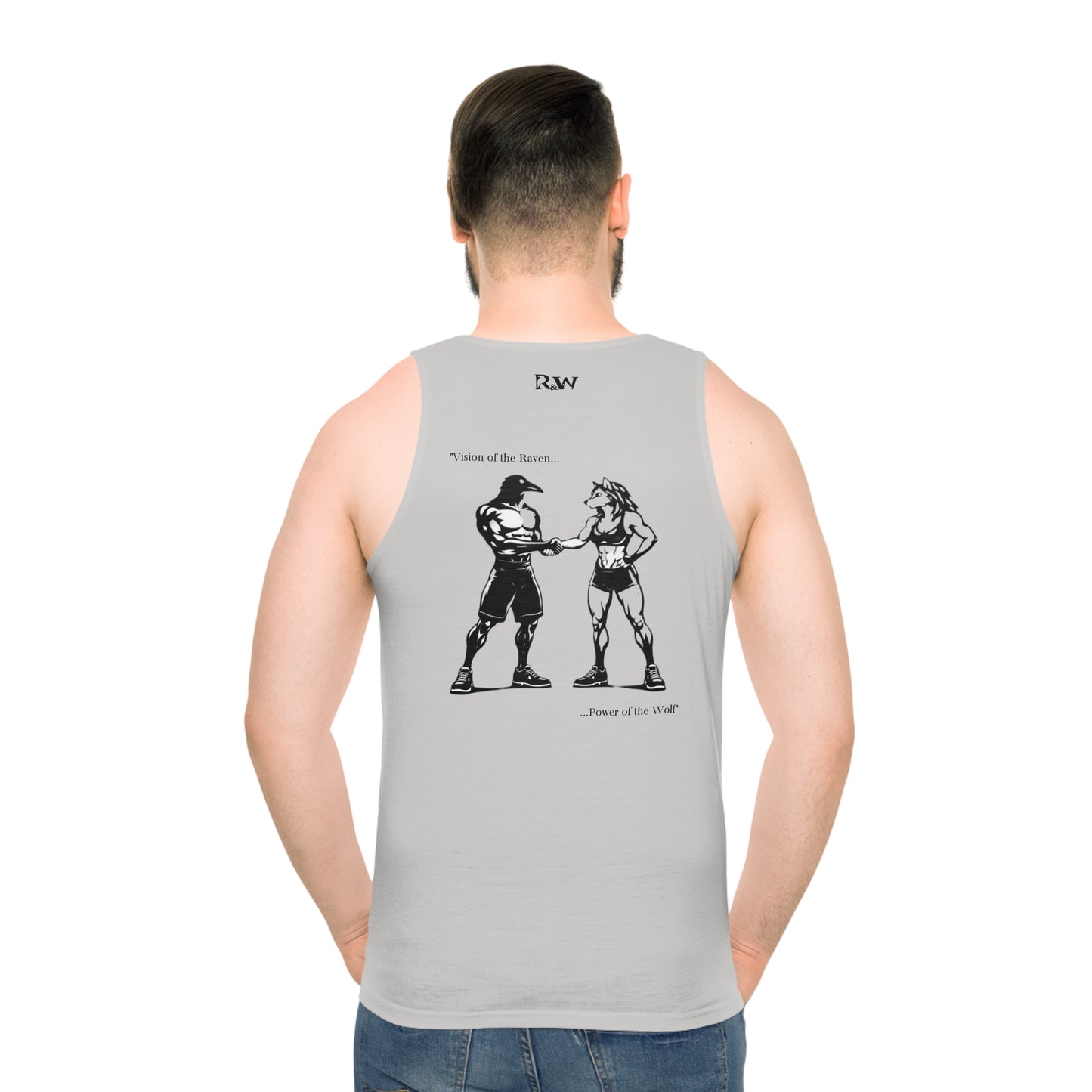 R&W Athletics "Origin Story" Comic-Style Fitness Tank Top — Wolf Grey