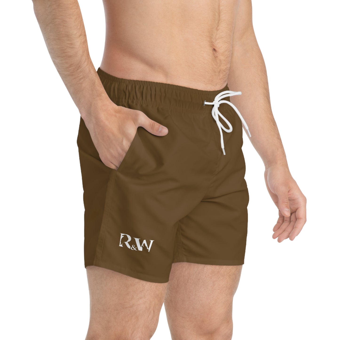 Mens Minimal Logo Swim Trunks — Maduro Marrón