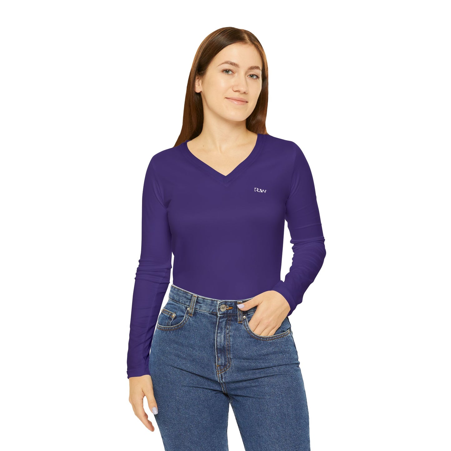 R&W Women's Minimalist V-Neck Long Sleeve Shirt - Raven