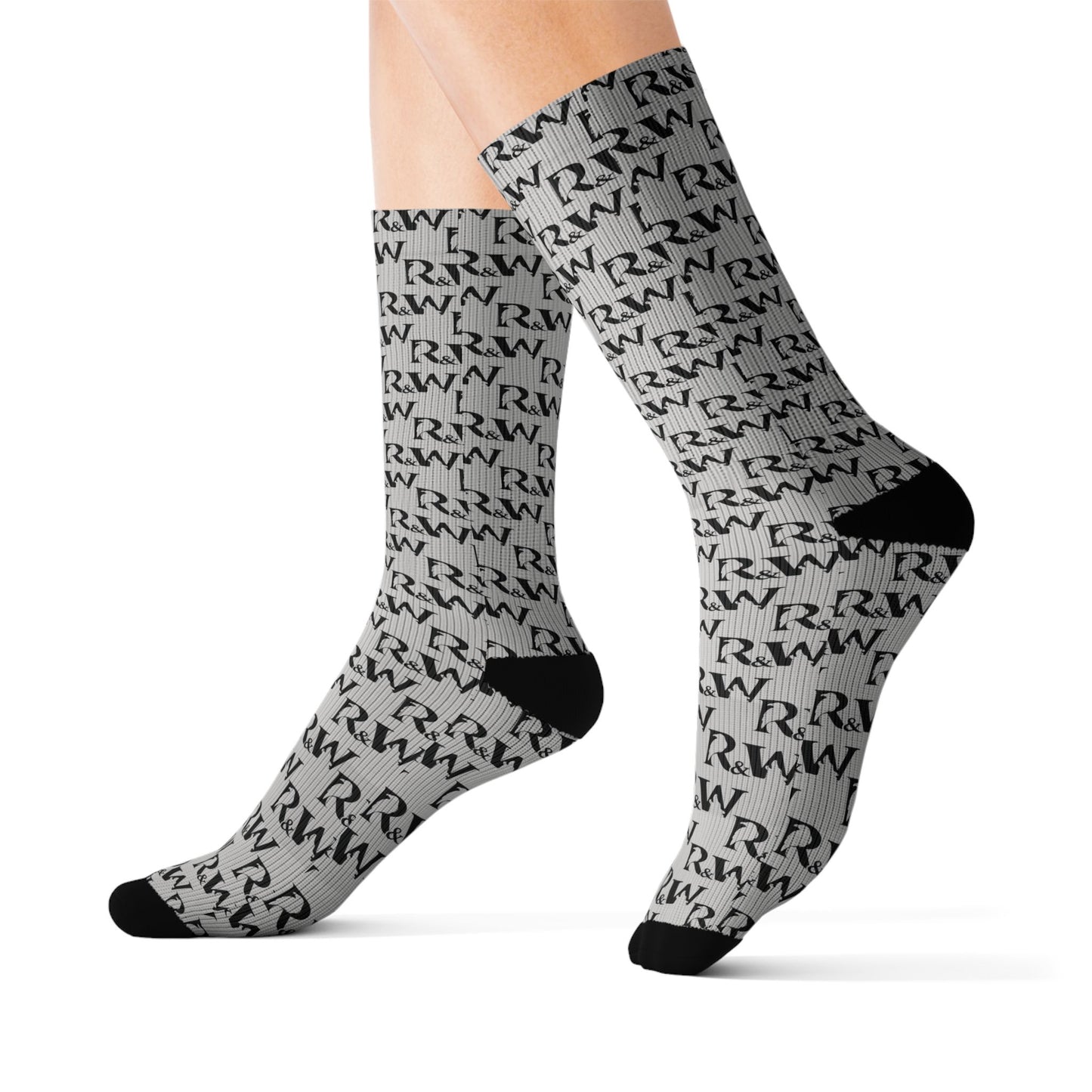 Monogram Pattern Socks — Wolf Grey Crew Socks
