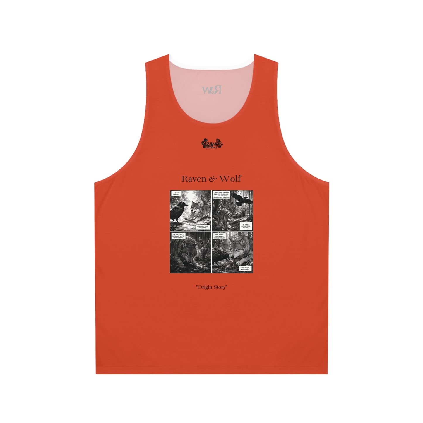 R&W Athletics "Origin Story" Comic-Style Fitness Tank Top — Rojo Rugiente