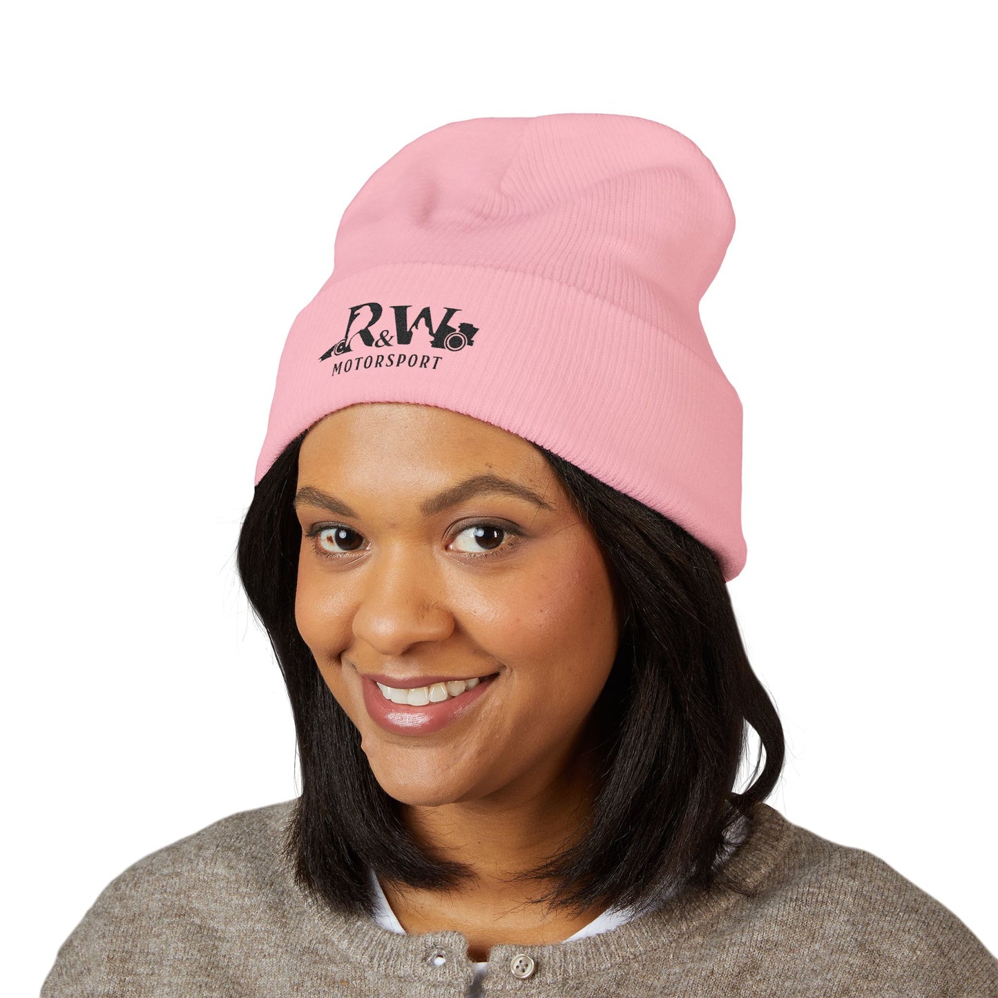 R&W Motorsport Embroidered Cuffed Beanie — Racing Logo Knit Hat