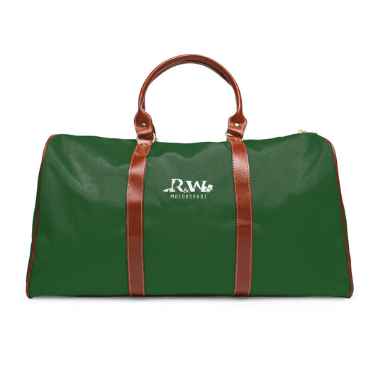 R&W Motorsport Waterproof Travel Duffle Bag – Verde Valiosa with Brown Trim