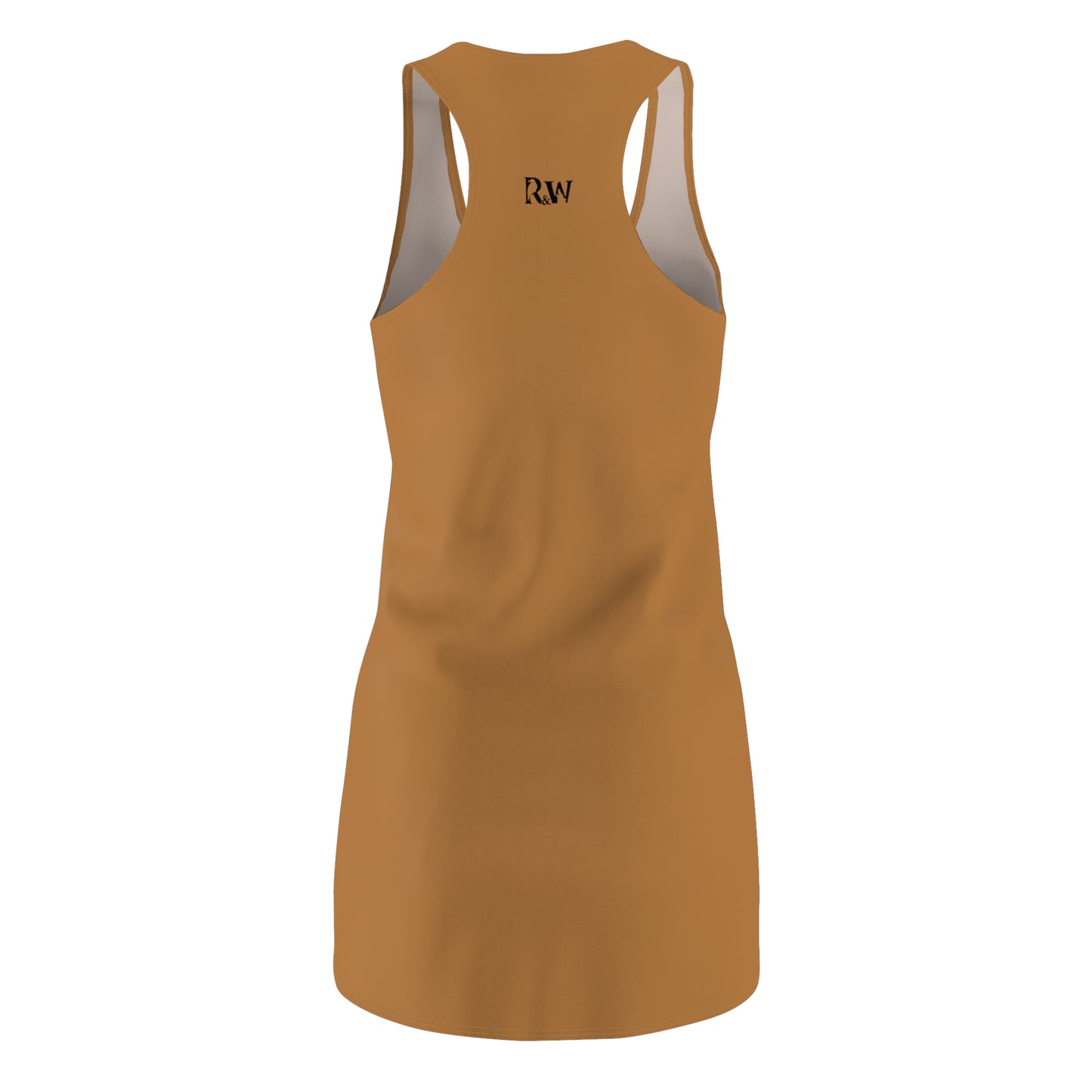 R&W Women's Racerback Dress (Cuero Cómodo) — Minimalist Small Front & Back Logo Summer Dress