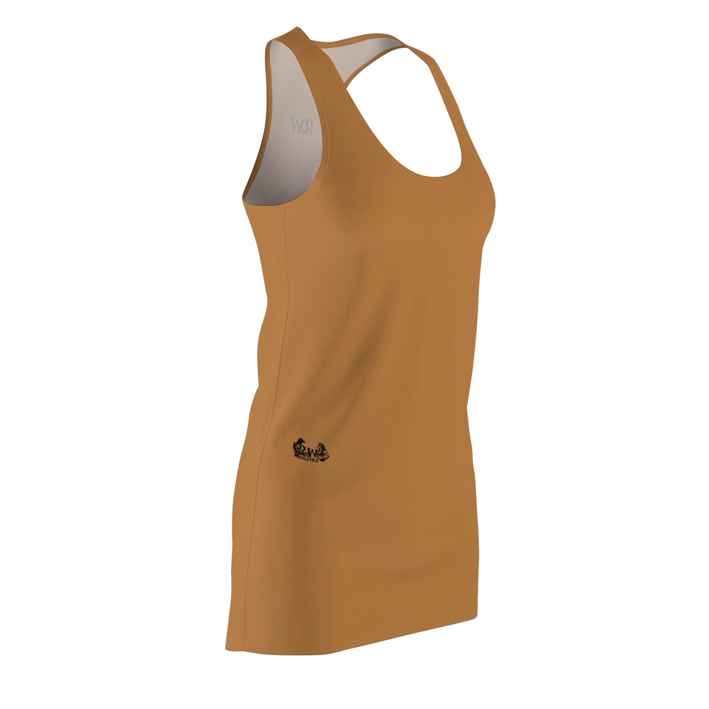 R&W Women's Racerback Dress (Cuero Cómodo) — Minimalist Small Front & Back Logo Summer Dress