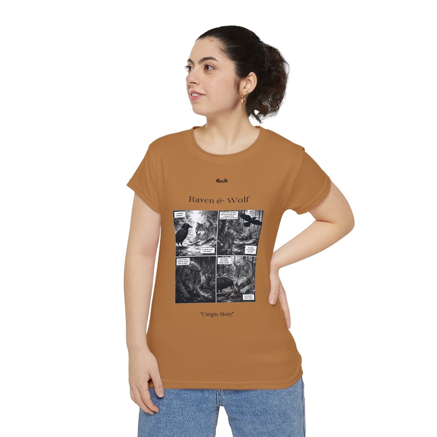 Women's Raven & Wolf "Origin Story" Vintage Comic Graphic Tee — Cuero Cómodo