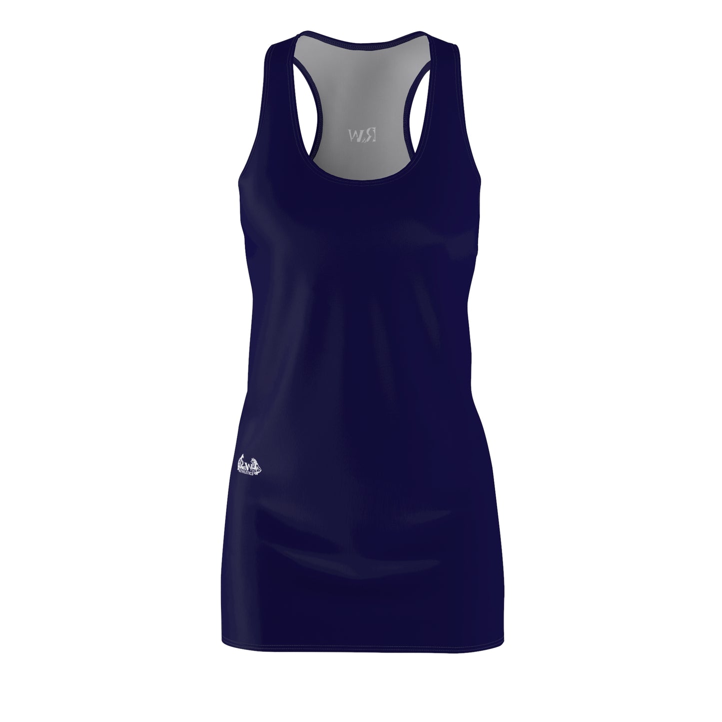 R&W Women's Racerback Dress (Noble Navy) — Minimalist Small Front & Back Logo Summer Dress