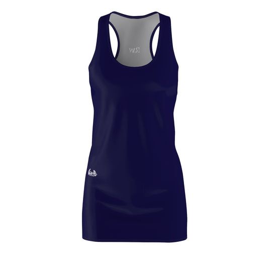 R&W Women's Racerback Dress (Noble Navy) — Minimalist Small Front & Back Logo Summer Dress