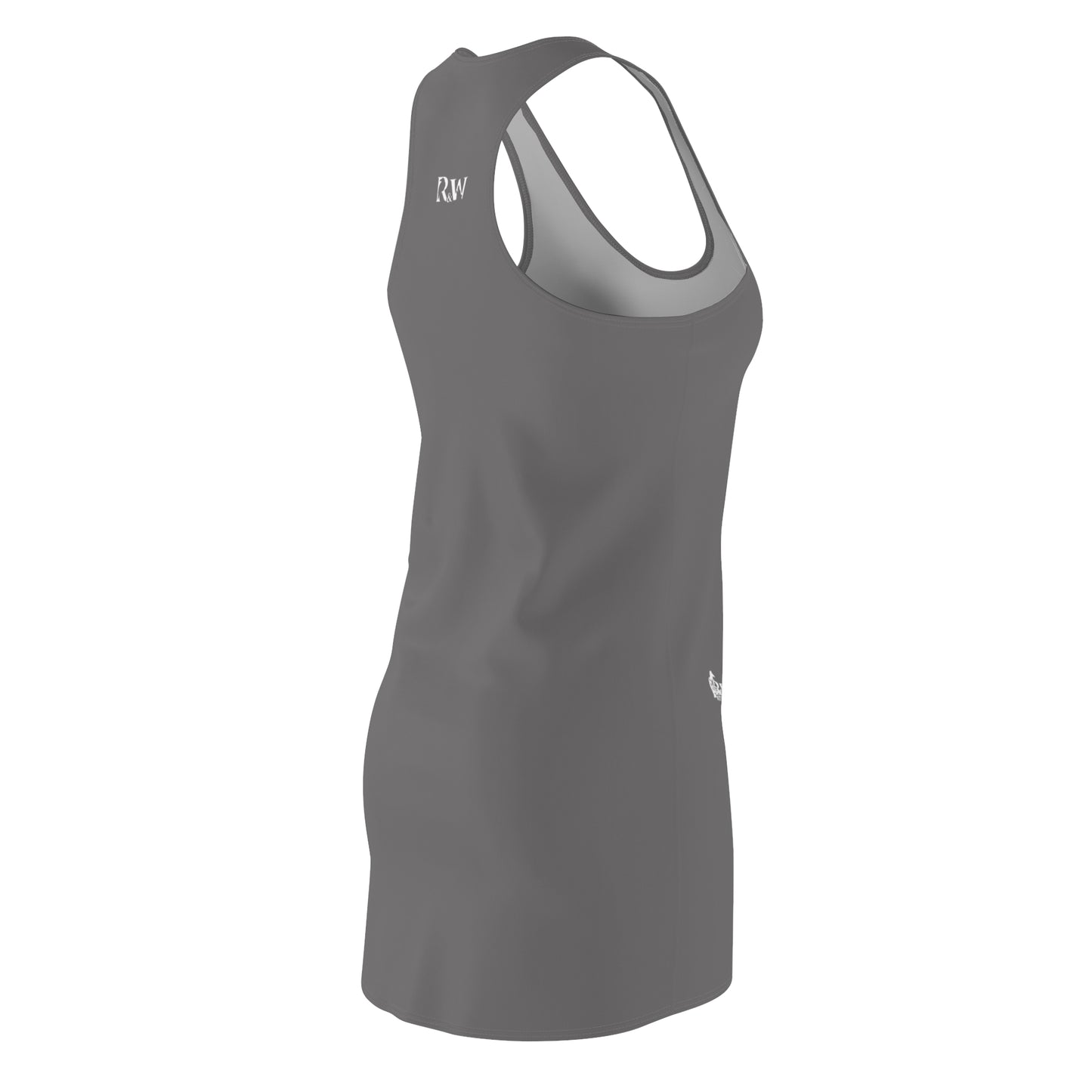 R&W Women's Racerback Dress (Asphalt Grey) — Minimalist Small Front & Back Logo Summer Dress