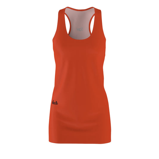 R&W Women's Racerback Dress (Rojo Rugiente I) — Minimalist Small Front & Back Logo Summer Dress