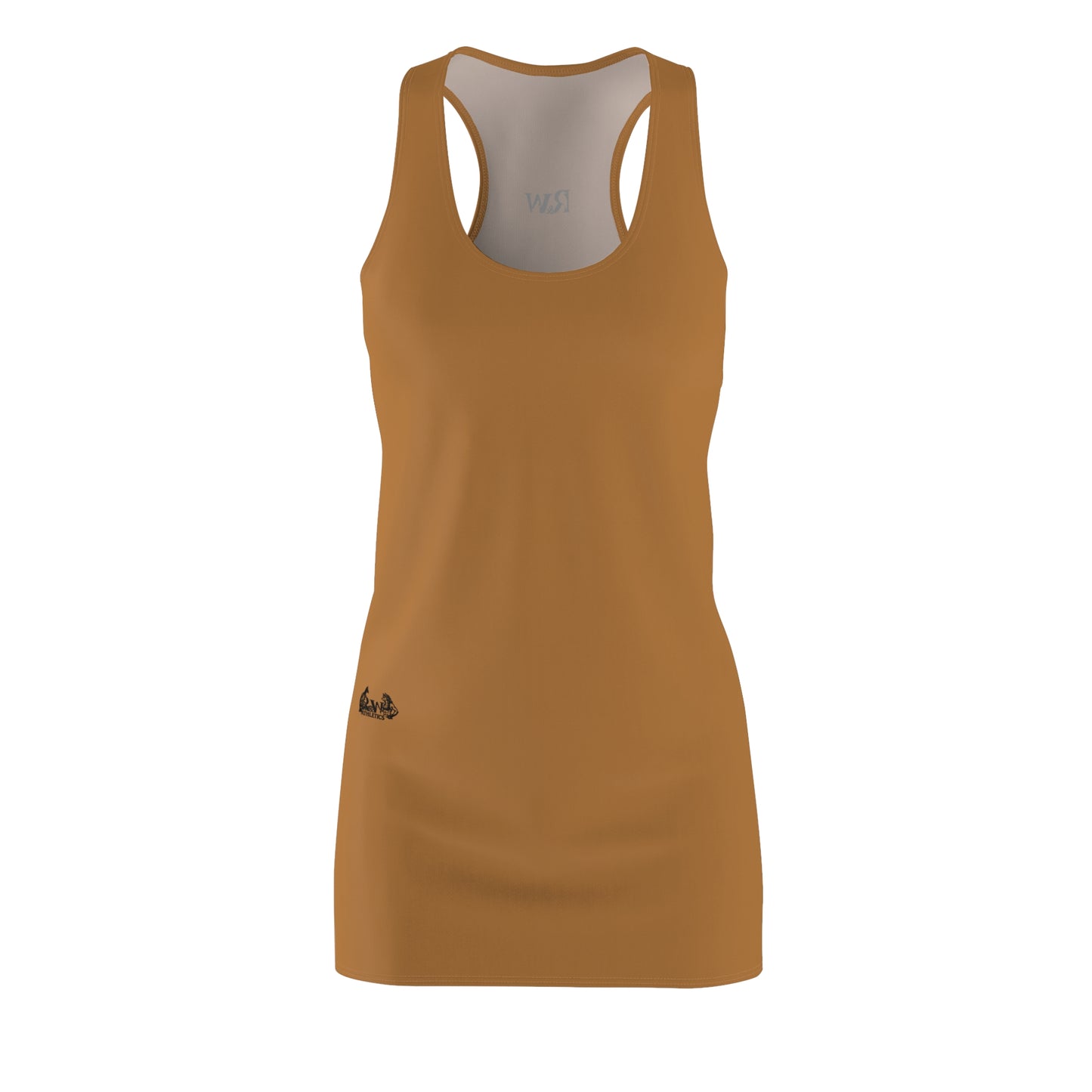 R&W Women's Racerback Dress (Cuero Cómodo) — Minimalist Small Front & Back Logo Summer Dress