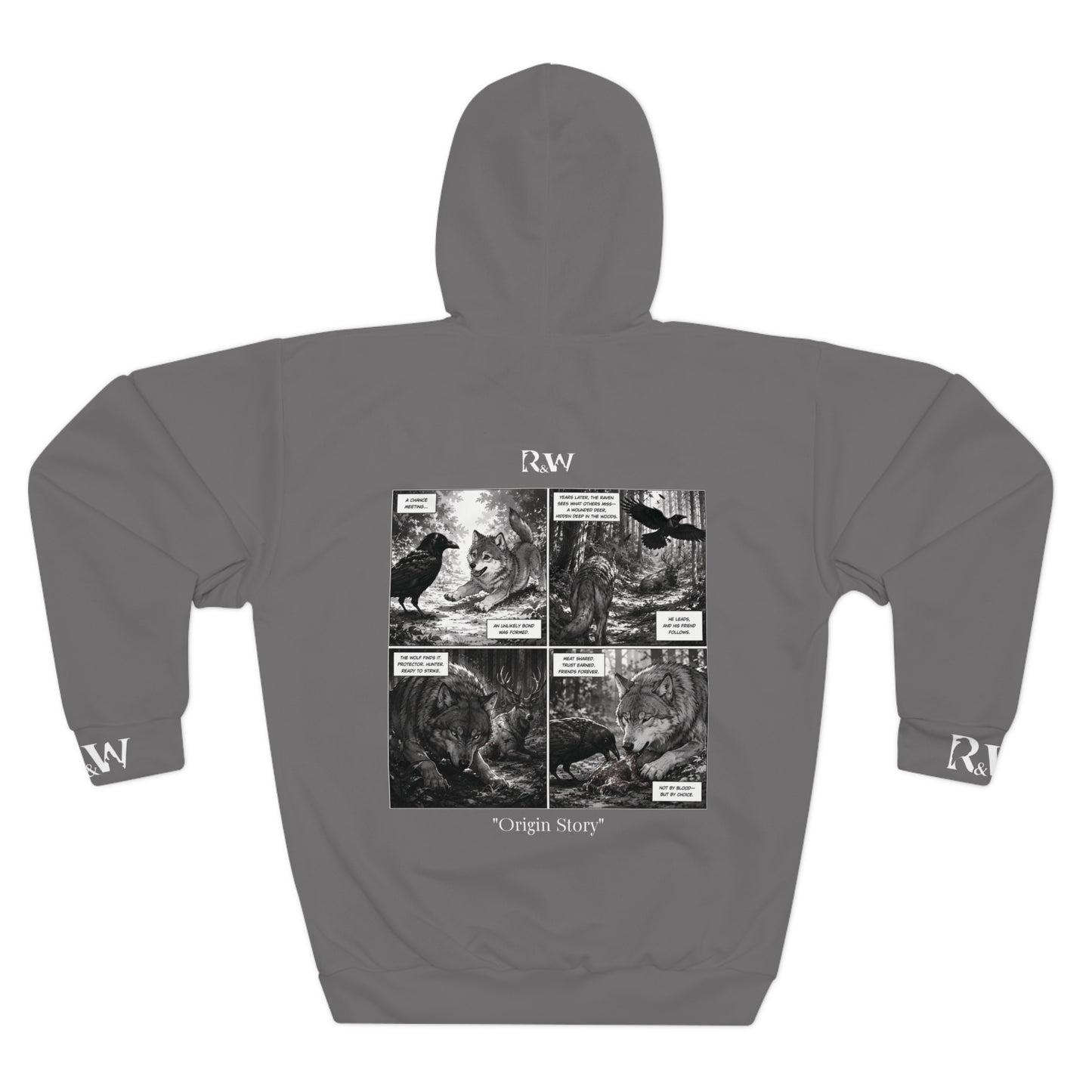 R&W Athletics Graphic Hoodie — "Origin Story" Asphalt Grey Comic Panel Pullover