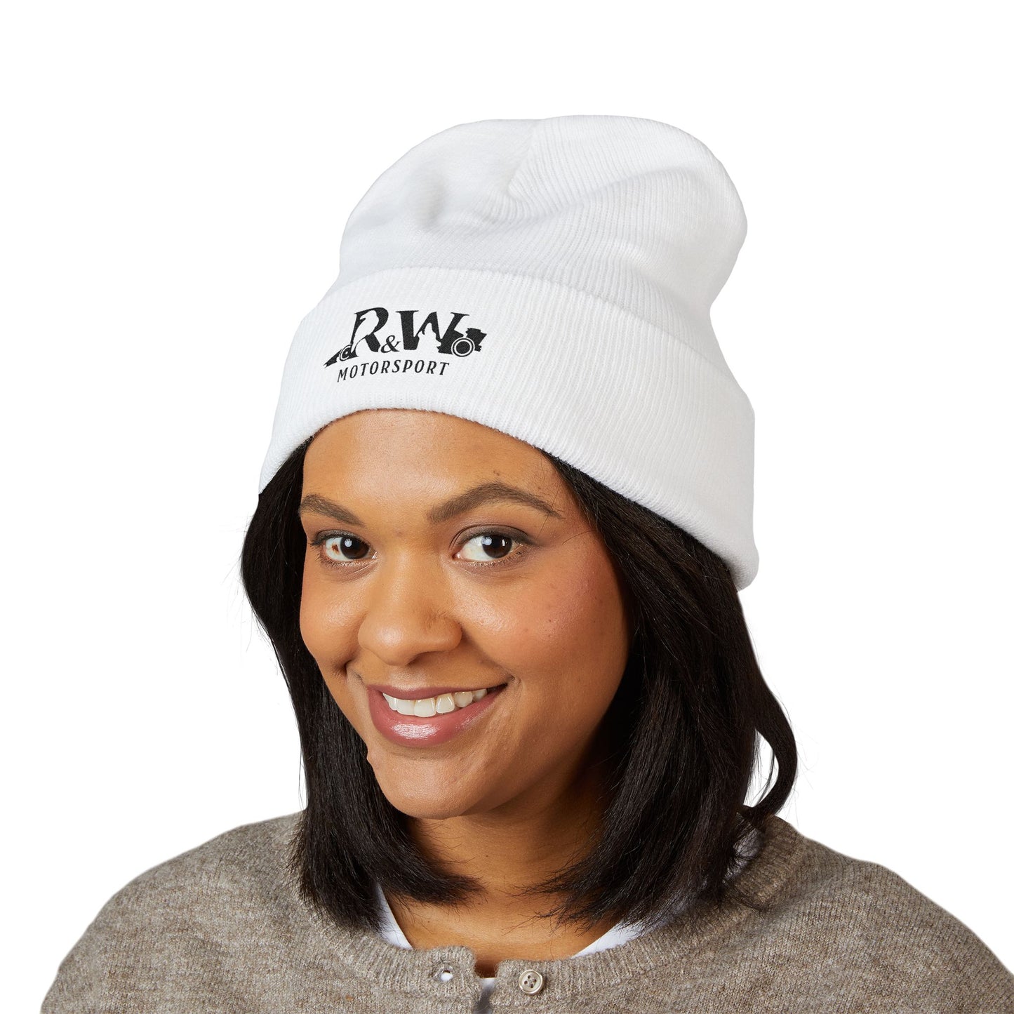 R&W Motorsport Embroidered Cuffed Beanie — Racing Logo Knit Hat