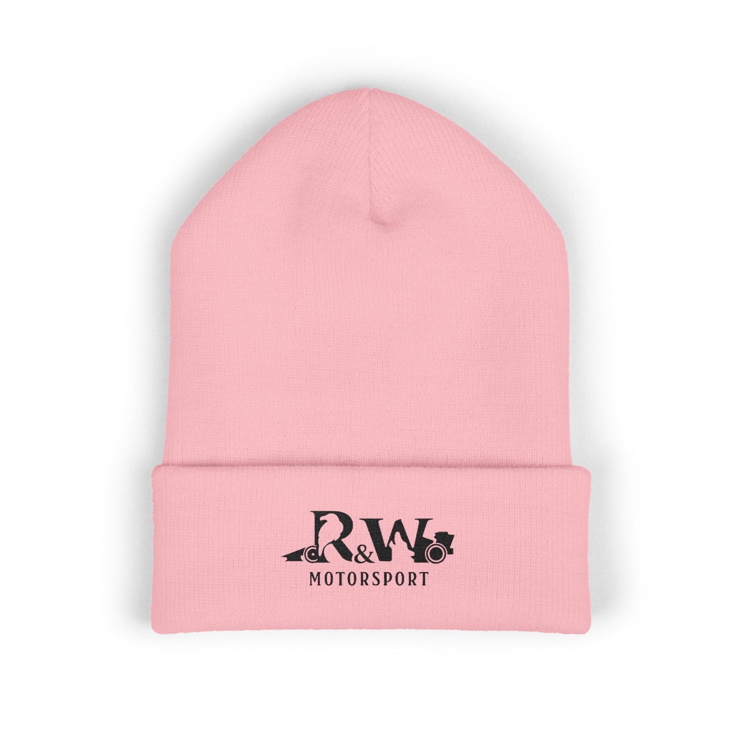 R&W Motorsport Embroidered Cuffed Beanie — Racing Logo Knit Hat