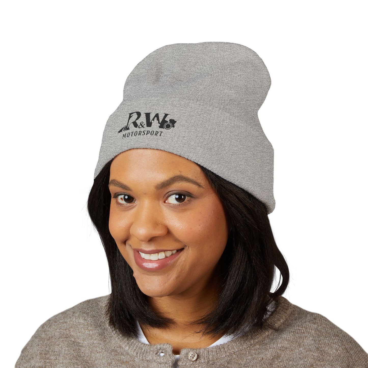 R&W Motorsport Embroidered Cuffed Beanie — Racing Logo Knit Hat