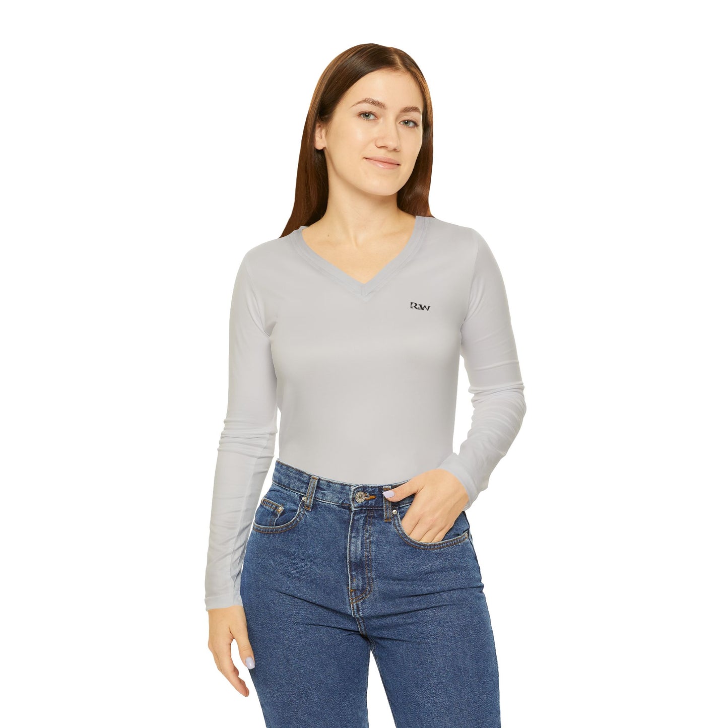 R&W Women's Minimalist V-Neck Long Sleeve Shirt - Wolf Grey