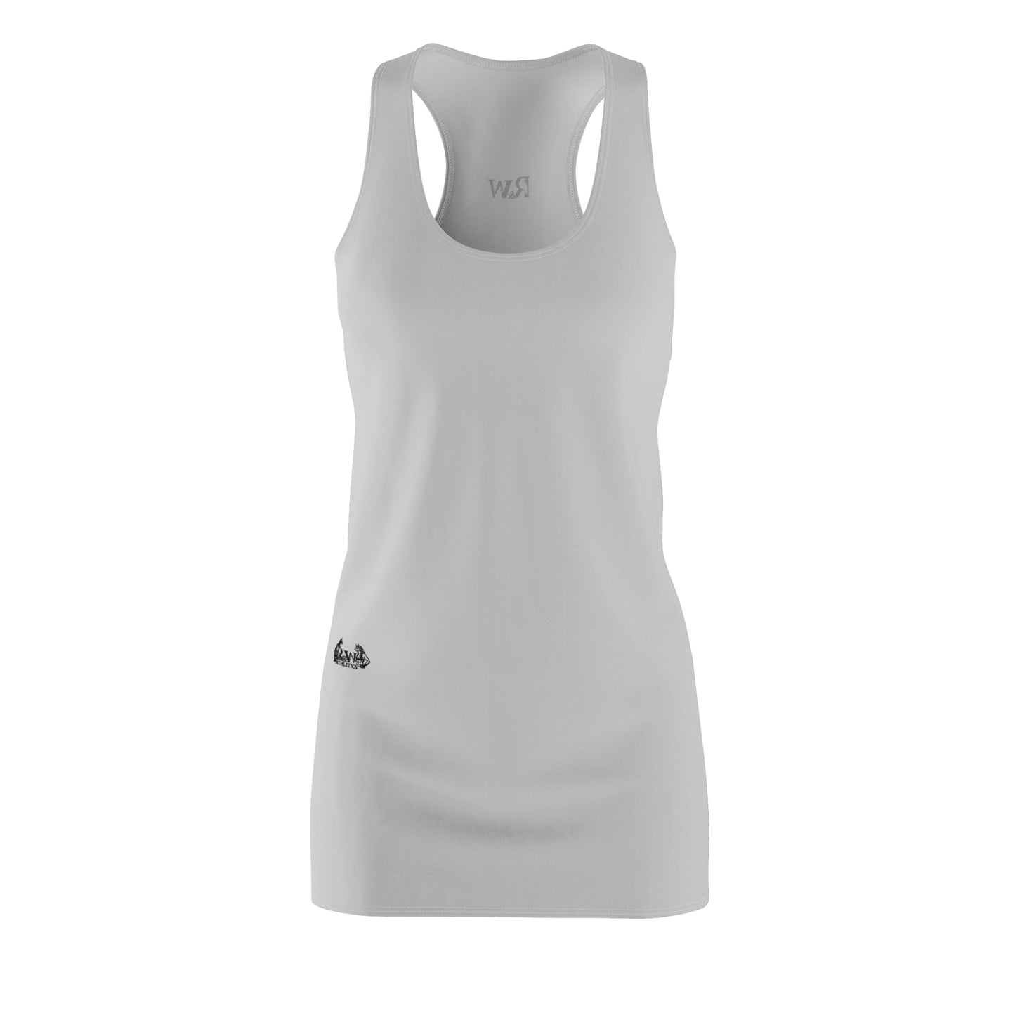 R&W Women's Racerback Dress (Wolf Grey) — Minimalist Small Front & Back Logo Summer Dress