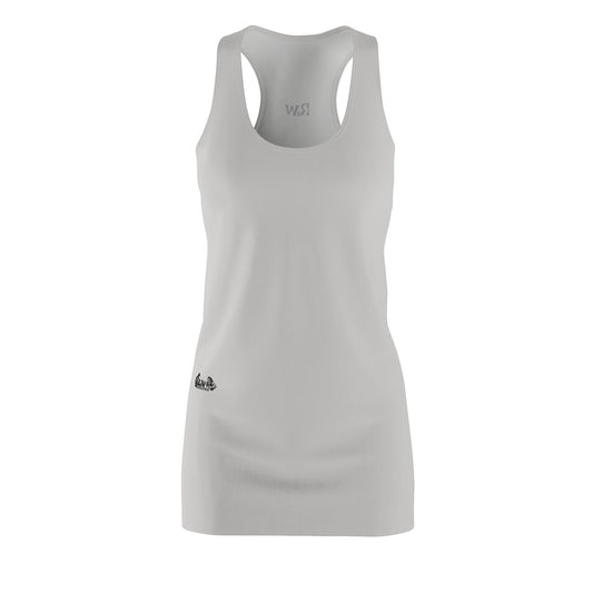 R&W Women's Racerback Dress (Wolf Grey) — Minimalist Small Front & Back Logo Summer Dress