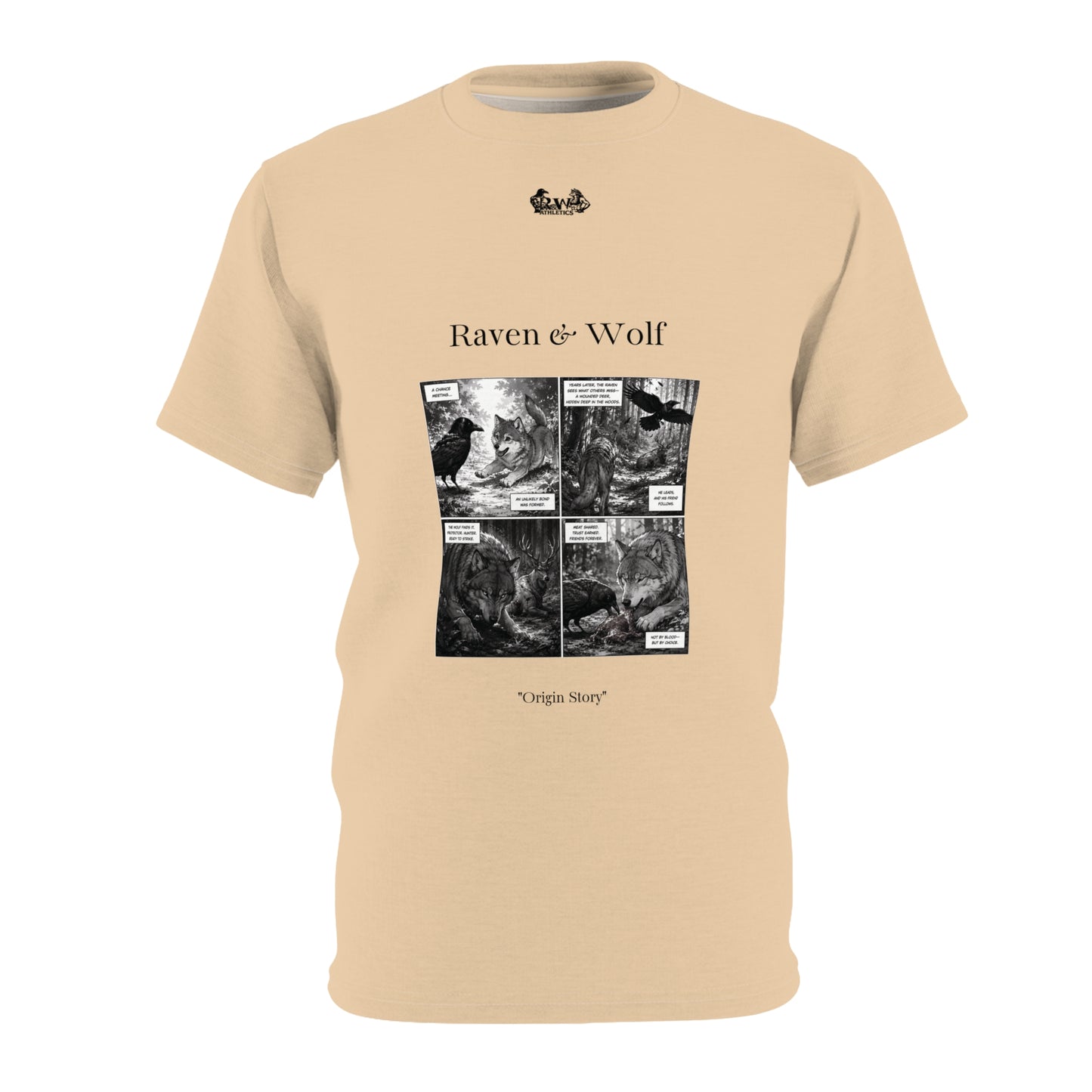 Raven & Wolf "Origin Story" Graphic Tee — Dakar Dunes Vintage Gothic Comic Panel T-Shirt