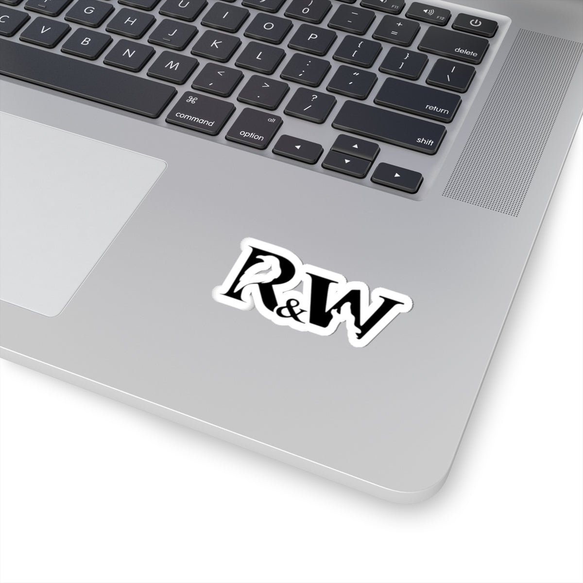 R&W Monogram Kiss-Cut Sticker — Gothic Raven Logo Decal for Laptops & Journals