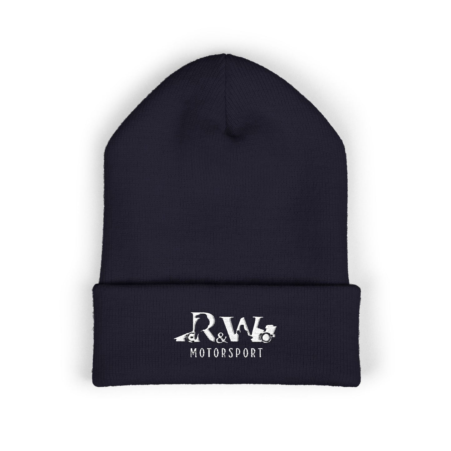 R&W Motorsport Embroidered Cuffed Beanie — Racing Logo Knit Hat