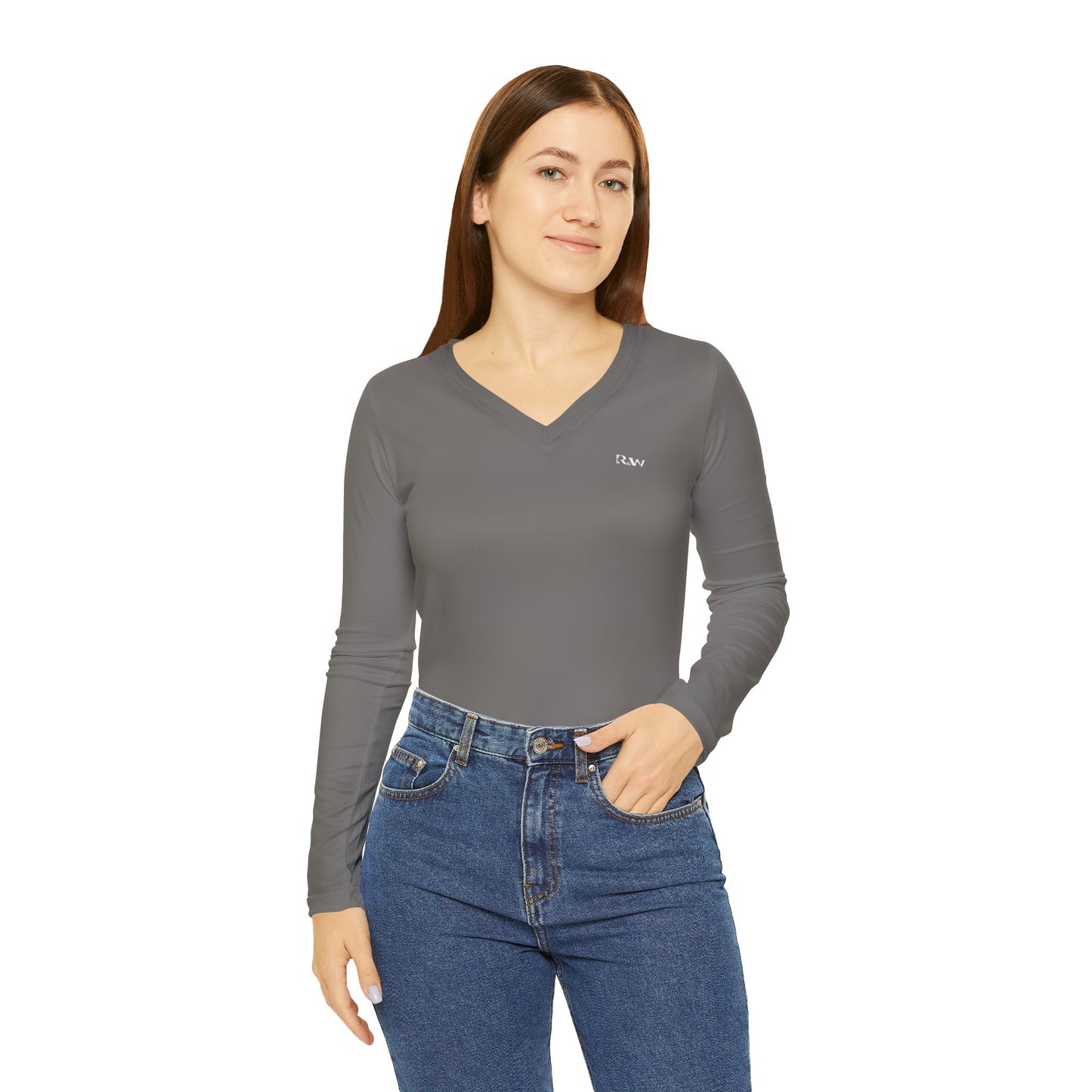 R&W Women's Minimalist V-Neck Long Sleeve Shirt - Asphalt Grey