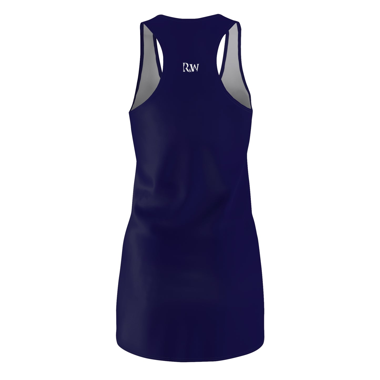 R&W Women's Racerback Dress (Noble Navy) — Minimalist Small Front & Back Logo Summer Dress