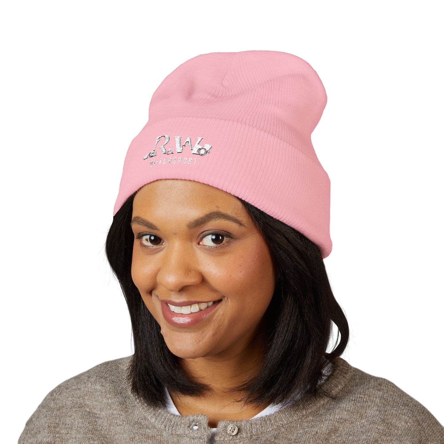 R&W Motorsport Embroidered Cuffed Beanie — Racing Logo Knit Hat